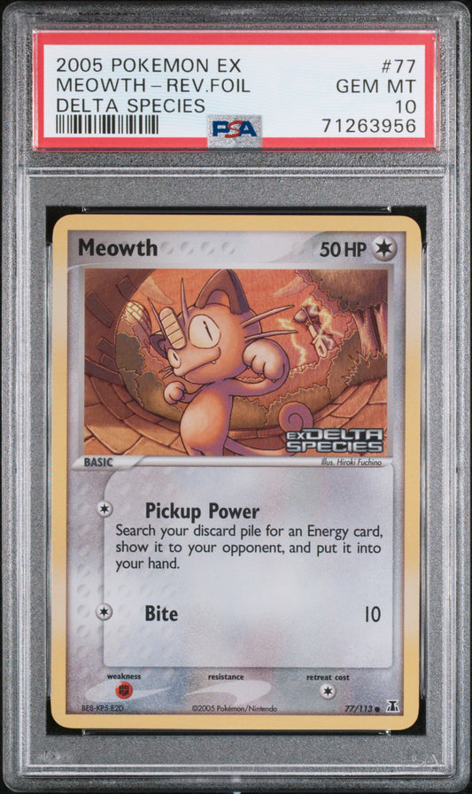 2005 Pokemon Ex Delta Species #77 Meowth-Rev.Foil Delta Species PSA 10