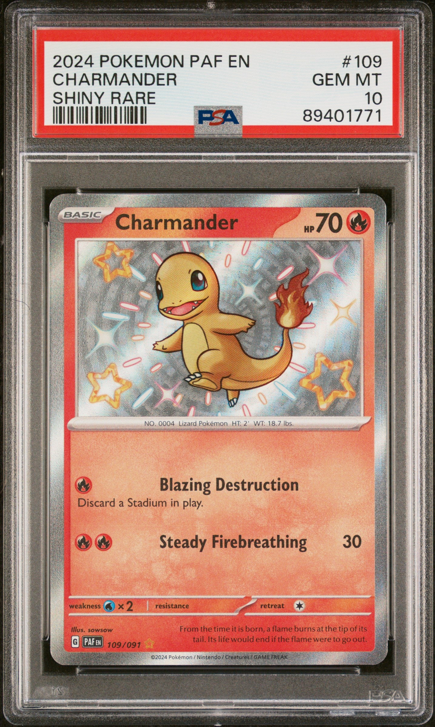 2024 Pokemon Paf En-Paldean Fates #109 Charmander PSA 10