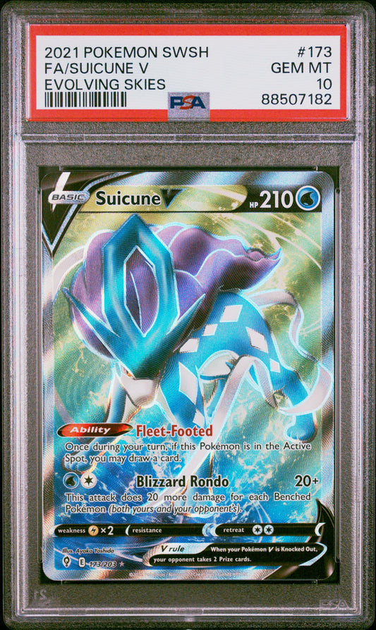 2021 Pokemon Sword & Shield Evolving Skies #173 Fa/Suicune V PSA 10