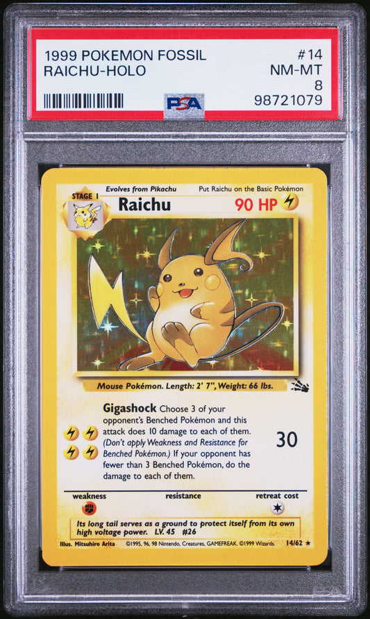 1999 Pokemon Fossil #14 Raichu-Holo PSA 8