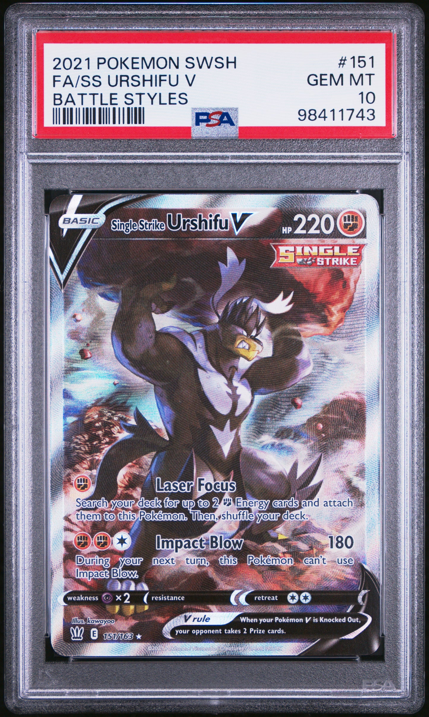 2021 Pokemon Sword & Shield Battle Styles #151 Fa/Ss Urshifu V PSA 10