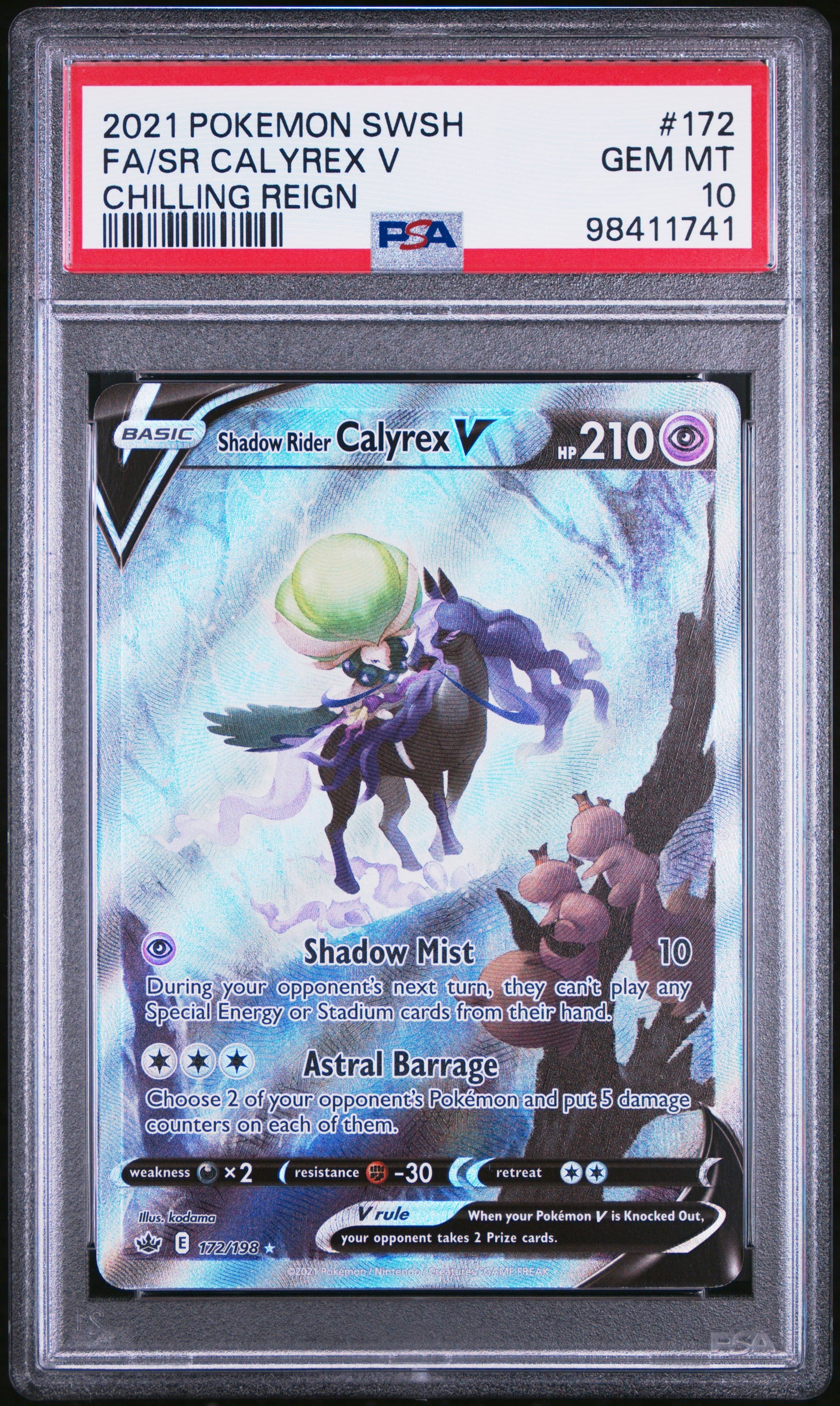 2021 Pokemon Sword & Shield Chilling Reign #172 Fa/Sr Calyrex V PSA 10