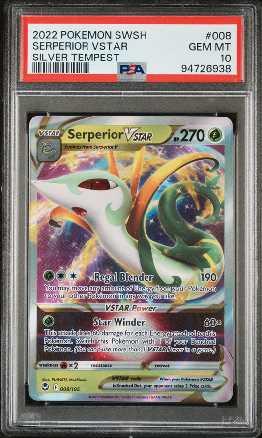 2022 Pokemon Sword & Shield Silver Tempest #008 Serperior Vstar PSA 10