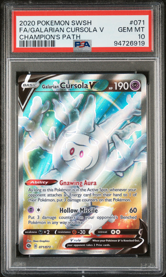 2020 Pokemon Sword & Shield Champion'S Path #071 Fa/Galarian Cursola V PSA 10