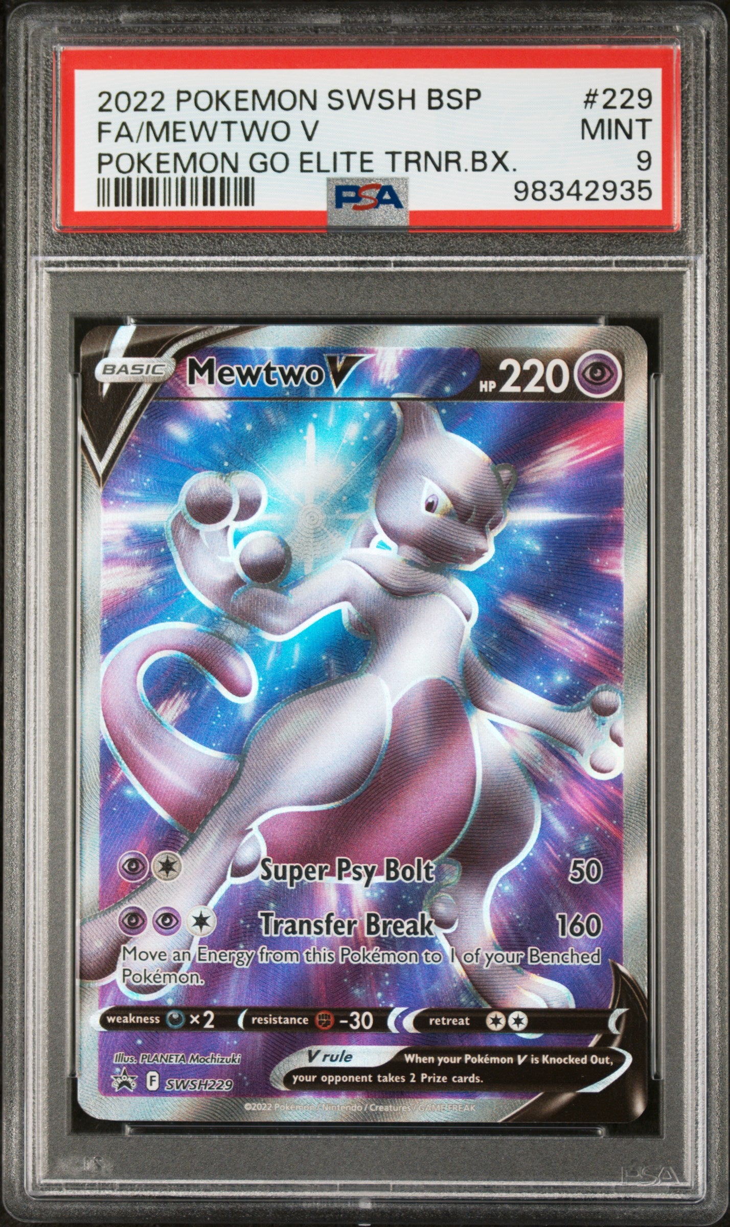 2022 Pokemon Swsh Black Star Promo #229 Fa/Mewtwo V PSA 9