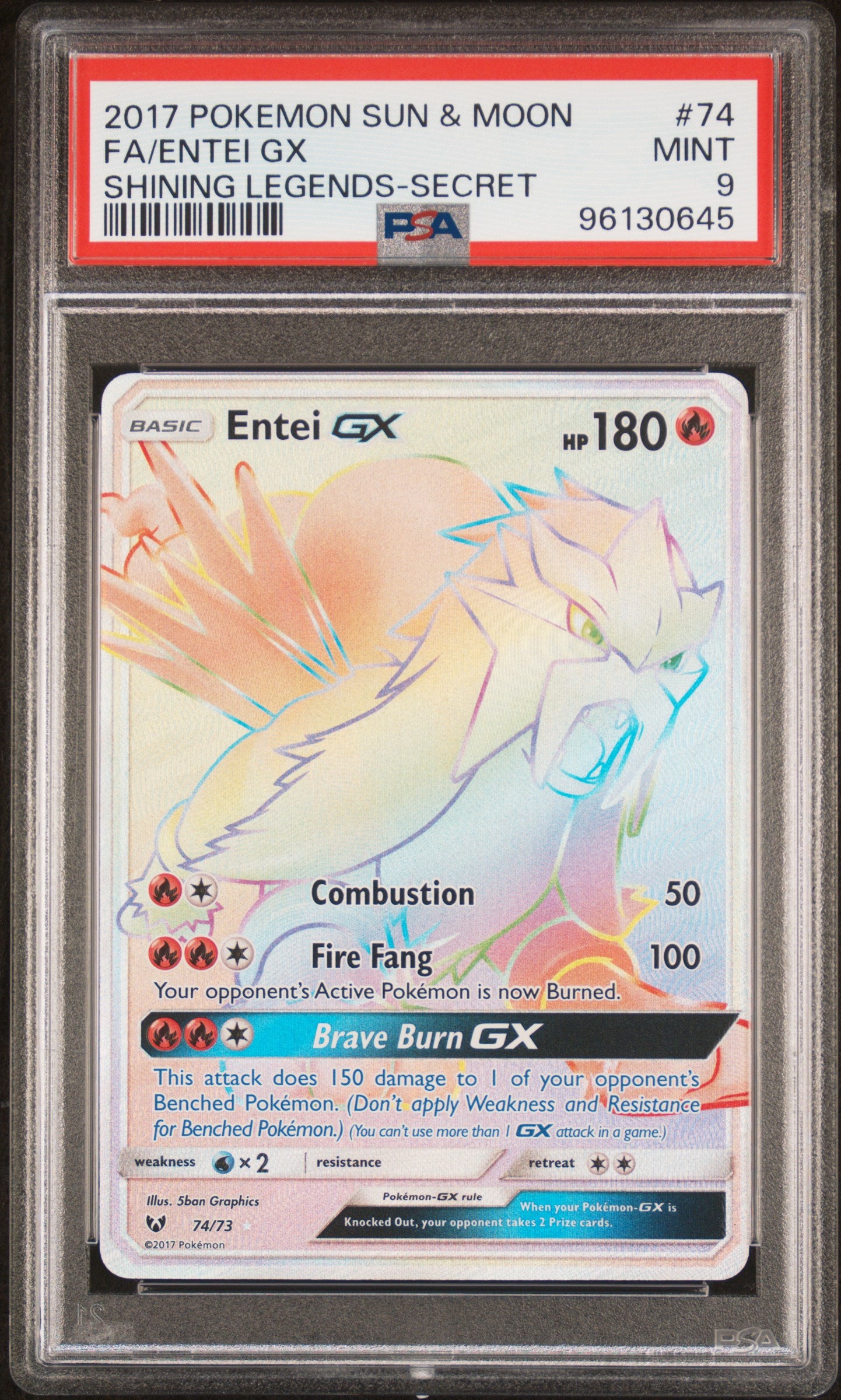 2017 Pokemon Sun & Moon Shining Legends #74 Fa/Entei Gx PSA 9