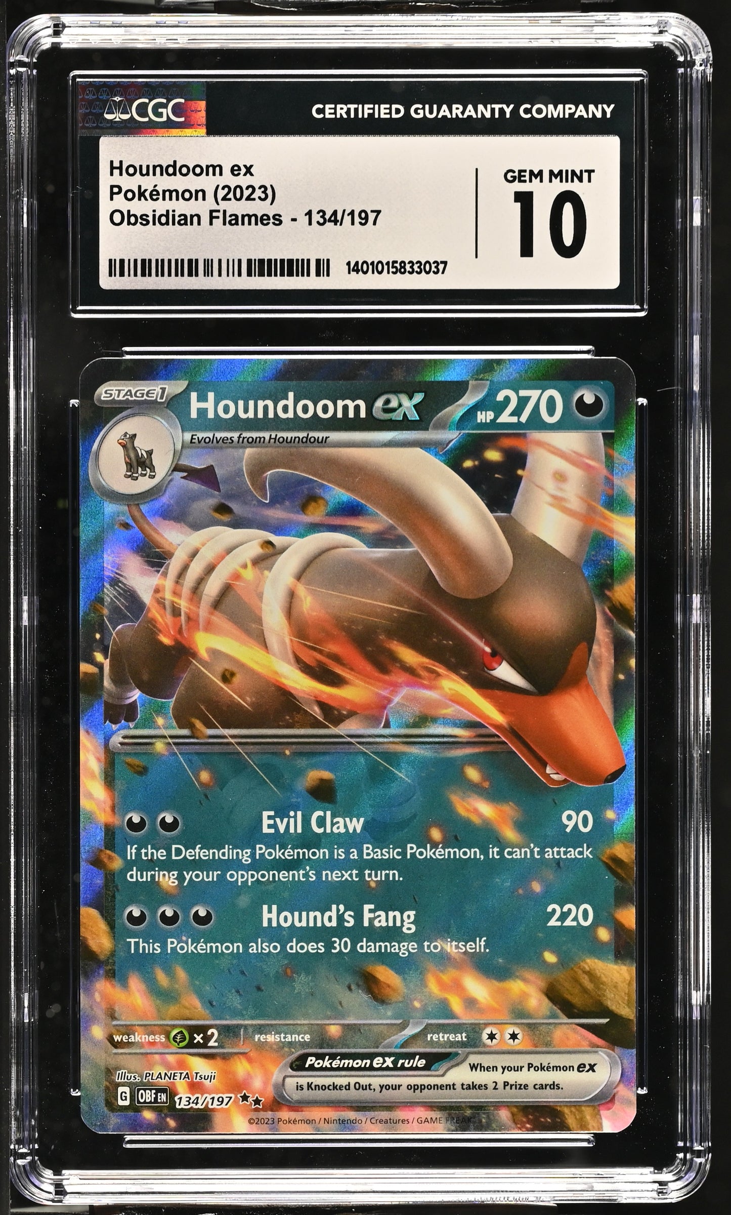 2023 Obsidian Flames - OBF EN #134/197 Houndoom ex CGC 10