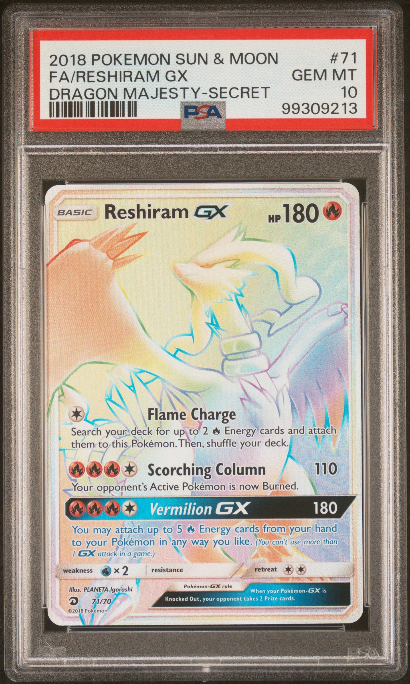 2018 Pokemon Sun & Moon Dragon Majesty #71 Fa/Reshiram Gx PSA 10