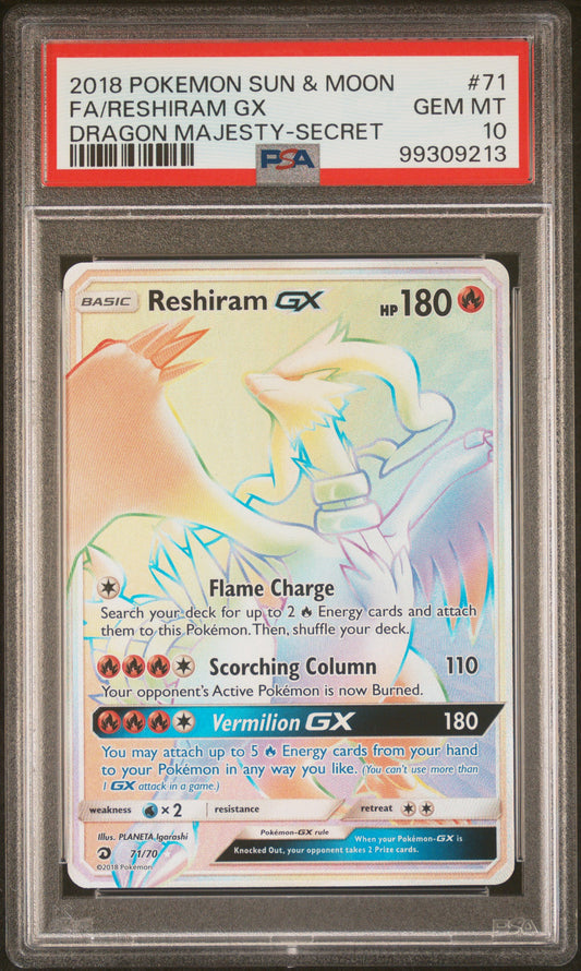 2018 Pokemon Sun & Moon Dragon Majesty #71 Fa/Reshiram Gx PSA 10