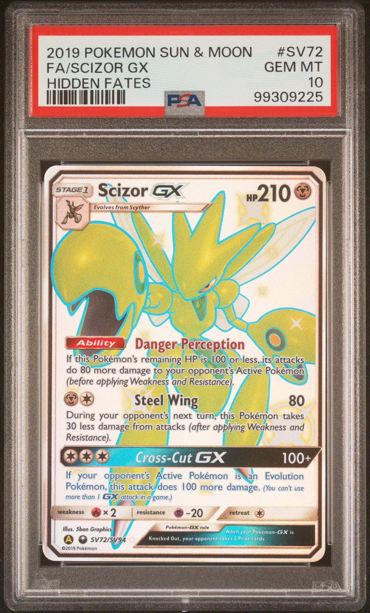 2019 Pokemon Sun & Moon Hidden Fates #SV72 Fa/Scizor Gx PSA 10