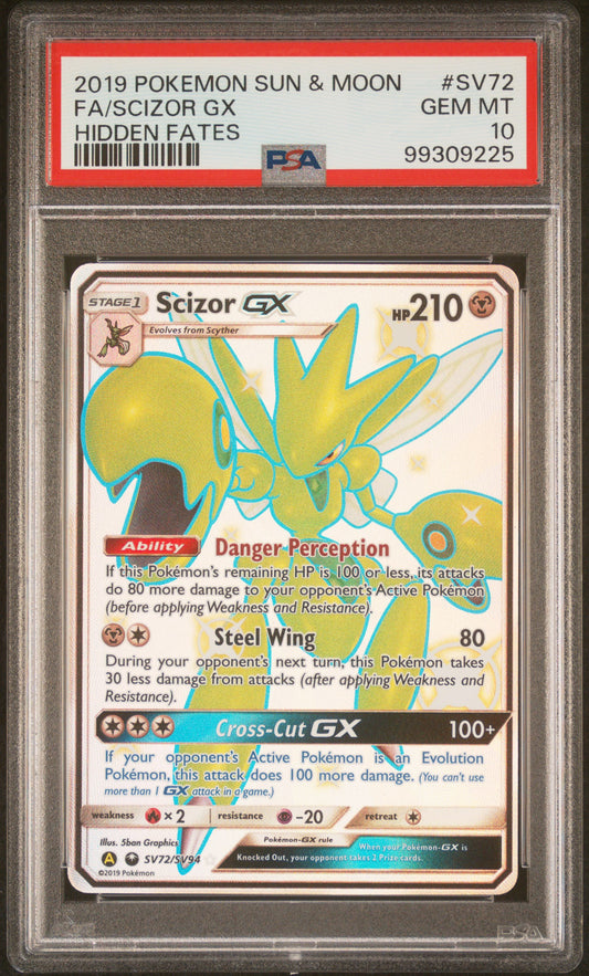 2019 Pokemon Sun & Moon Hidden Fates #SV72 Fa/Scizor Gx PSA 10