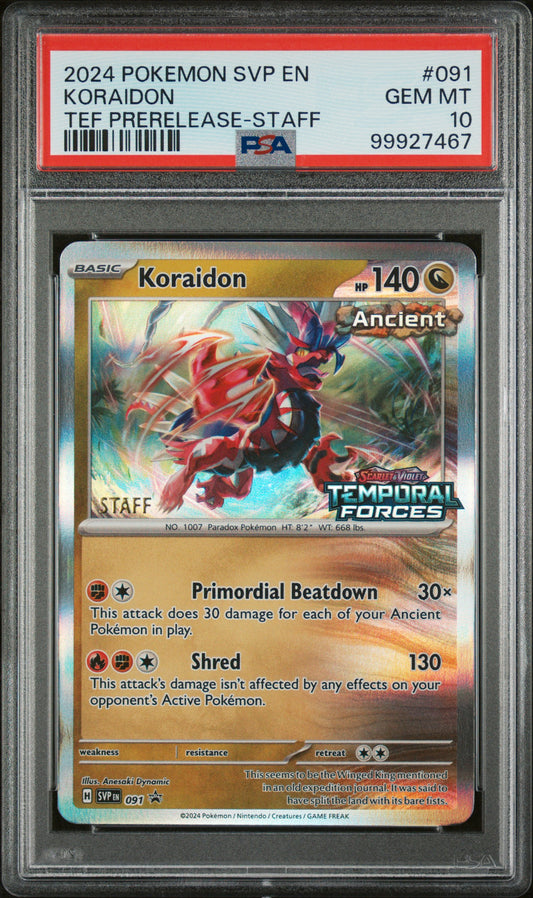 2024 Pokemon Black Star Promo #091 Koraidon Tef Prerelease Staff PSA 10