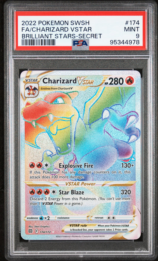 2022 Pokemon Sword & Shield Brilliant Stars #174 Charizard VSTAR Secret PSA 9