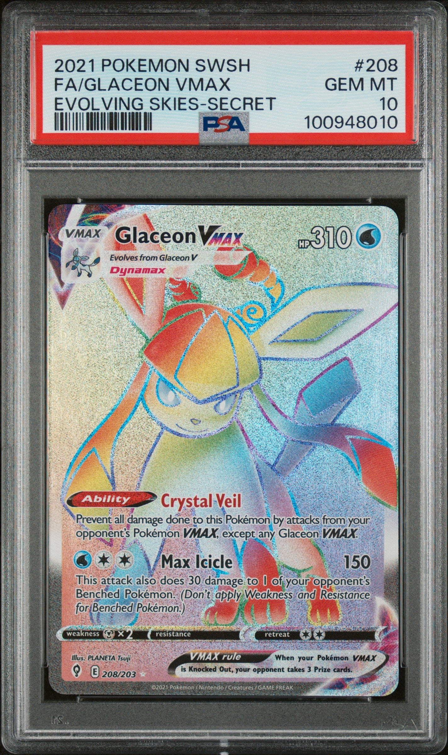 2021 Pokemon Sword & Shield Evolving Skies #208 Fa/Glaceon Vmax PSA 10