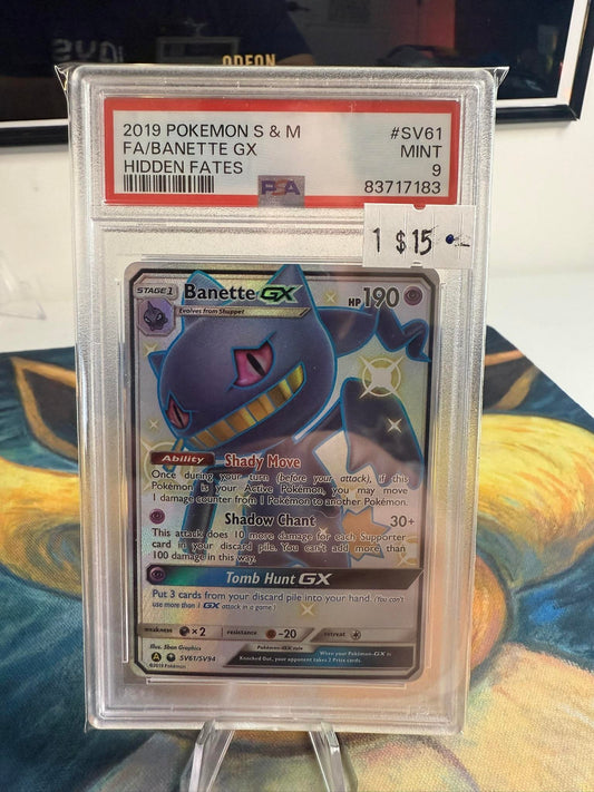 2019 Pokemon Sun & Moon Hidden Fates #SV61 Fa/Banette Gx PSA 9