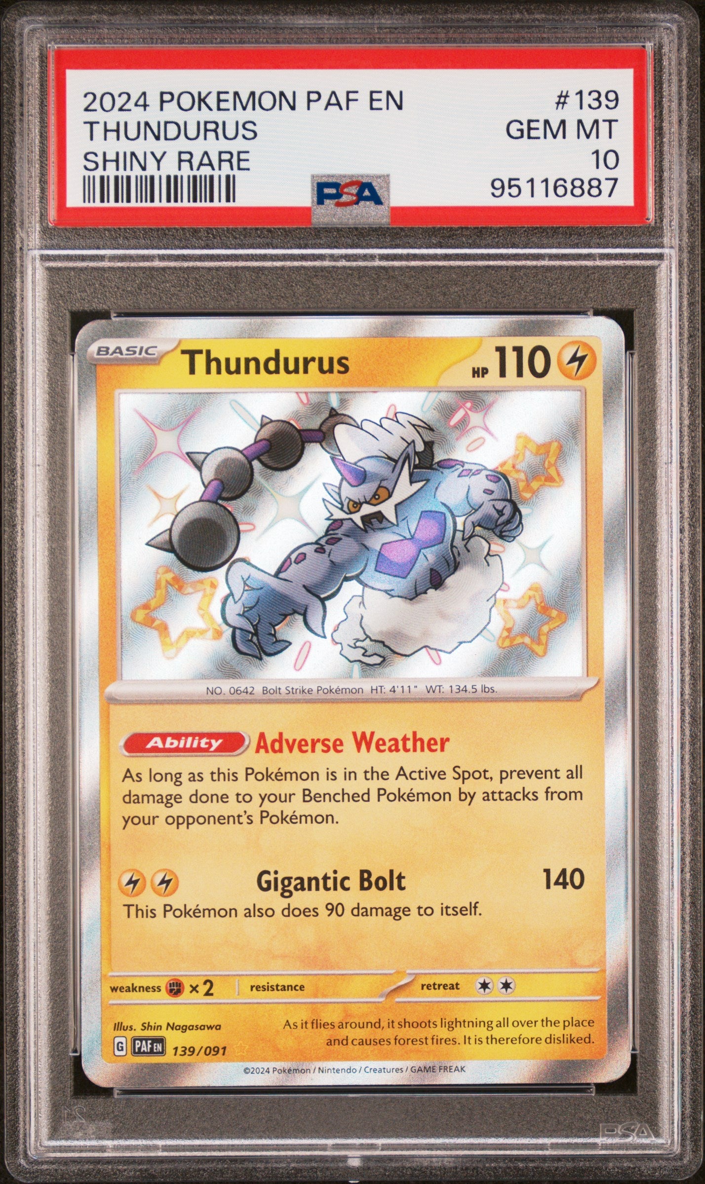 2024 Pokemon Paf En-Paldean Fates #139 Thundurus PSA 10